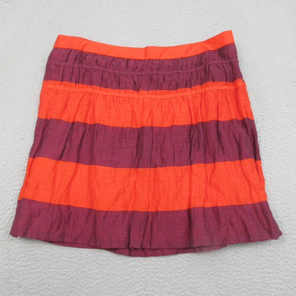 LOFT Linen Lyocell Blend A Line Skirt Women 14 Orange Purple Stripe Pleats Lined